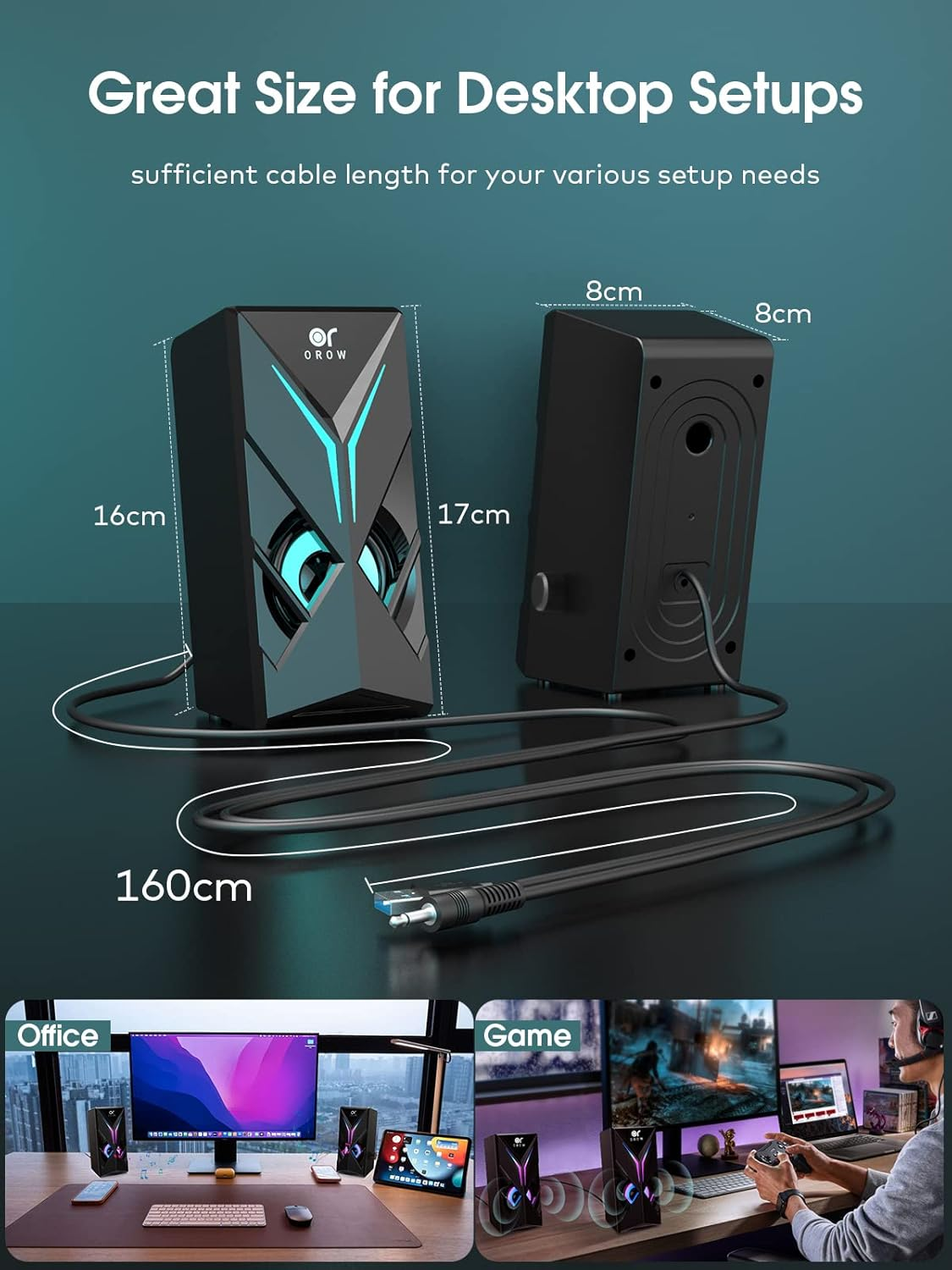 OROW 10W RGB Computer Speakers with Volume Control, Colorful LED Gaming Speakers for Pc/Desktop/Laptop/Monitor, 3.5Mm Aux Input, Lights On/Off Option (S201) image number 1