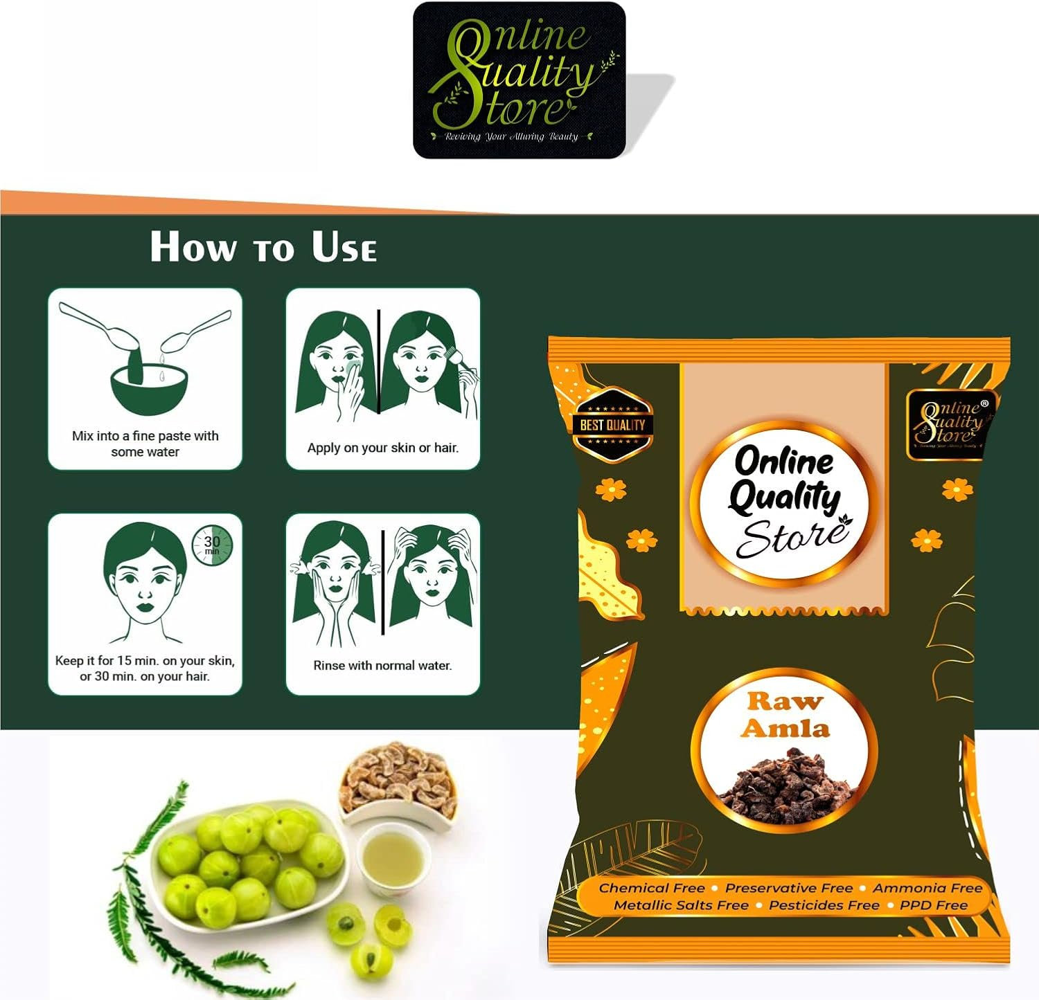 Online Quality Store Raw Amla for Hair Natural (Amla) Dried Form, 400G image number 5