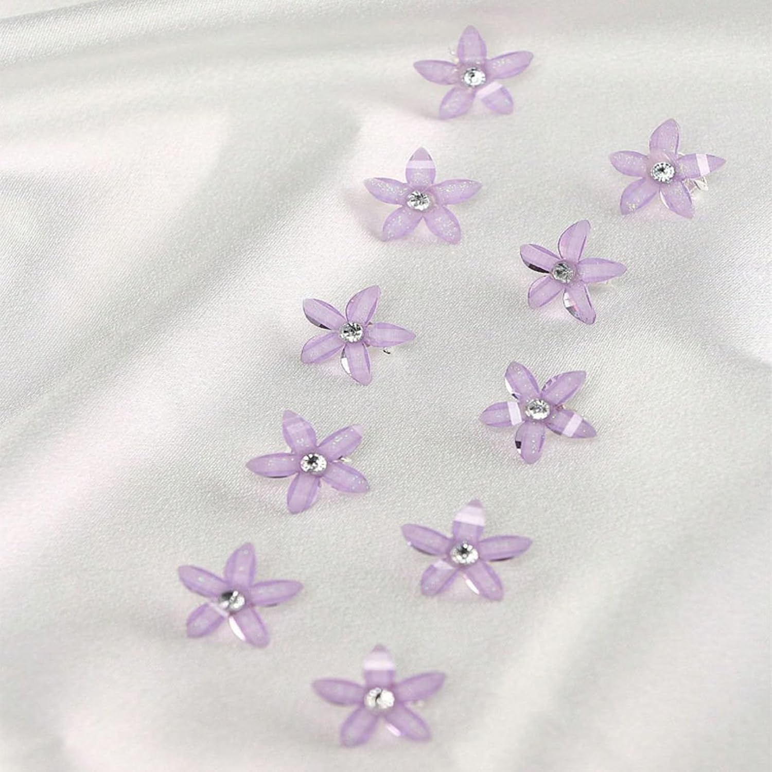 Pack of 10 Flower Hair Clips, Small Hair Clips, Girls' Hair Accessories with Rhinestones, Small Accessories Hair Clip, Flower Hair Accessories, Orchid Hair Clip Set, for Girls and Women (Purple) image number 3