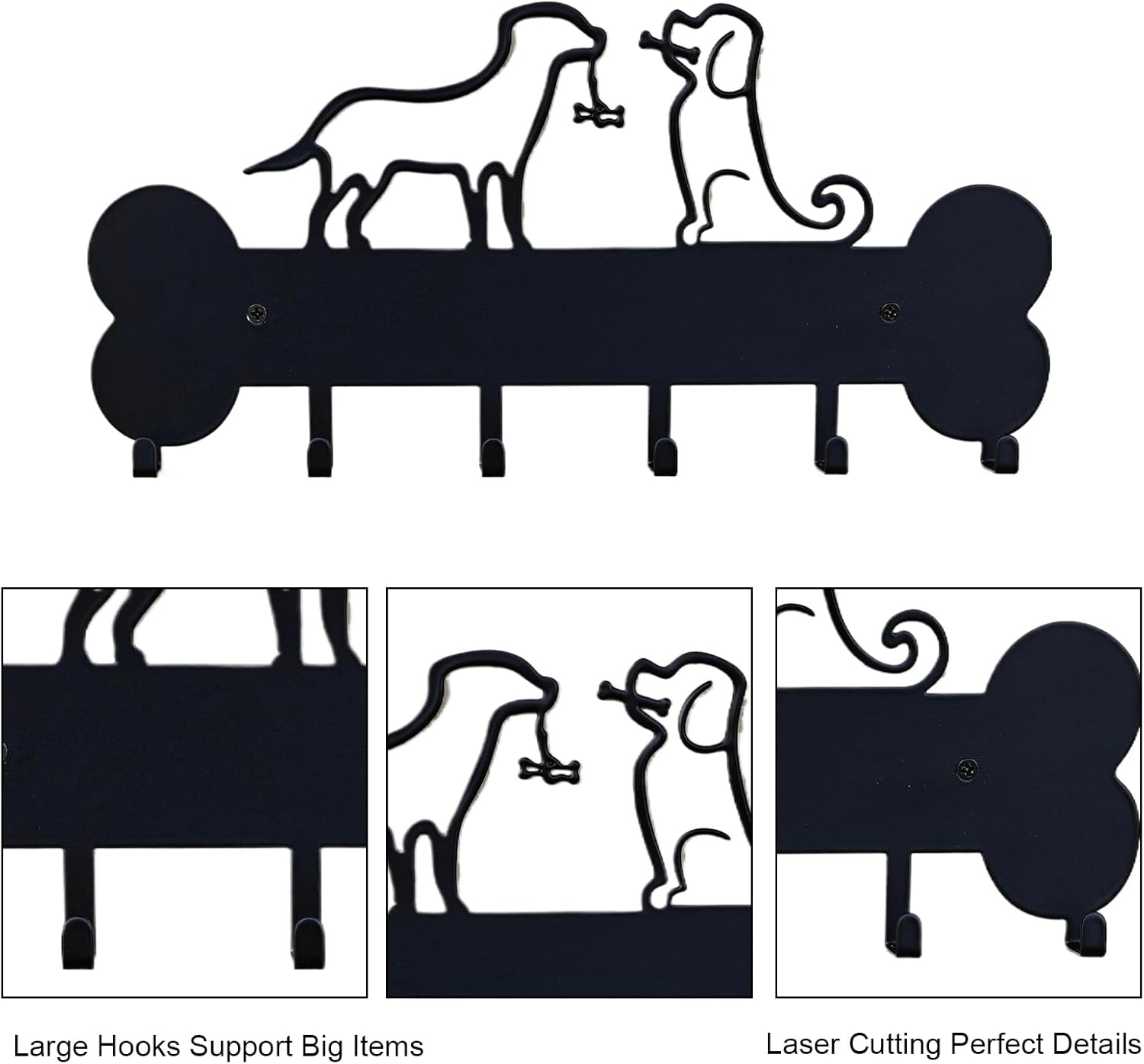 Dog Leash Holder Wall Mount, Dog Supply Organizer with 6 Hooks, Metal Key Hooks for Wall， Wall Storage for Hanging Leash, Vest, Harness, Keys image number 2