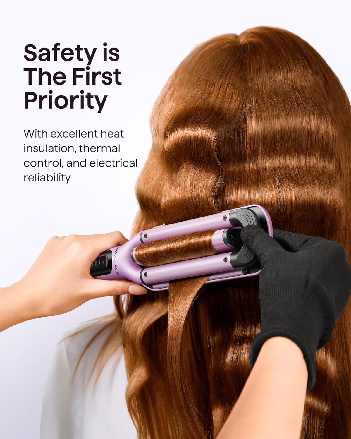 Wavytalk Curling Iron Beachy Waver, Hair Crimpers with 3 Barrel, Ceramic Curling Wand Adjustable Temperature Easy Waves, Dual Voltage, Pink