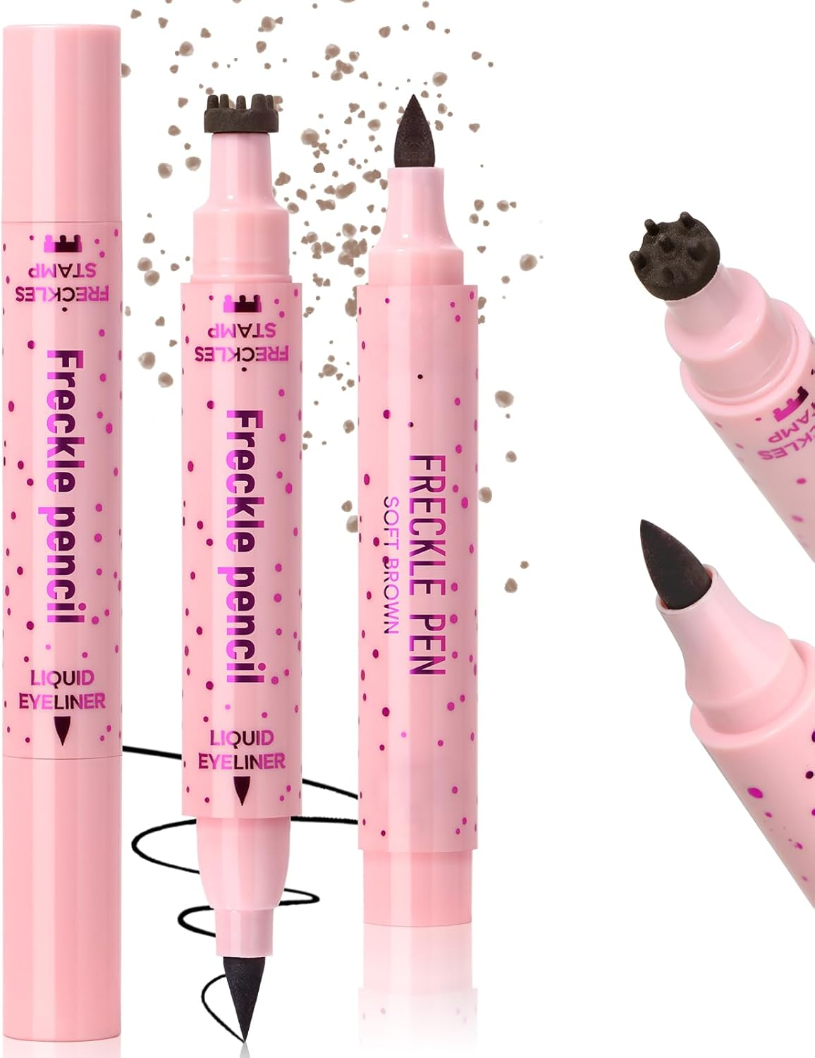 Noerrors 2 X Freckle Stamp Pen for Naturally Lifelike Freckles 2 in 1 Freckle Stamp Eyeliner and Soft Dot Dot Pen Waterproof Long-Lasting Makeup #Light Brown image number 2