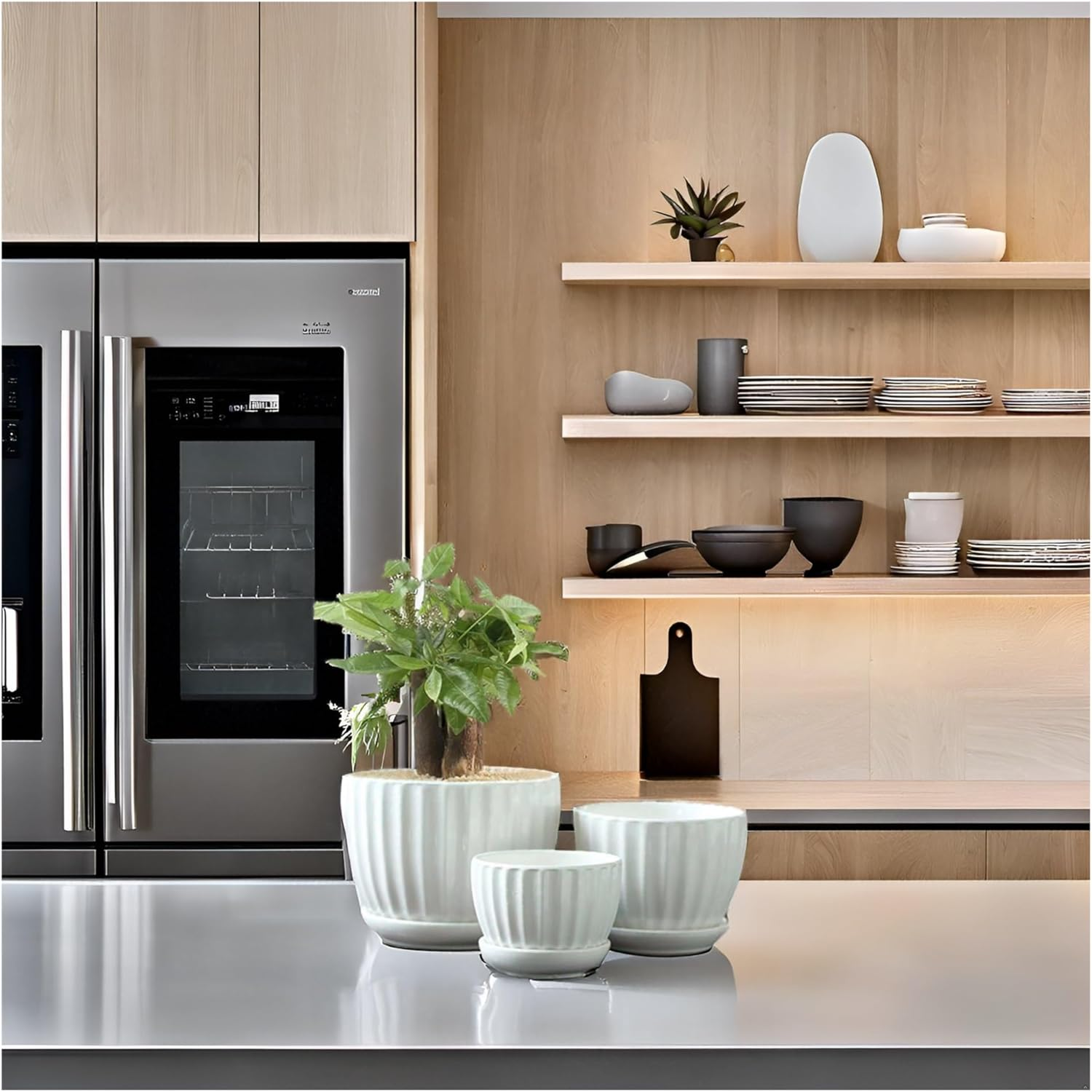 Ceramic Plant Pot 3/4/5 Inch 3 Packs White Indoor/Outdoor Flower Planter with Drainage Holes, Trays for Succulents, Flowers, and Herbs image number 3