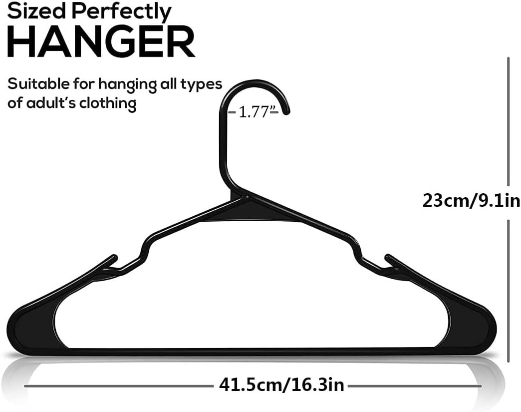 Idopick Plastic Clothes Hangers, 60 Pack Non-Slip Suit Clothes Hangers Space Saving for Coats, Shirt Dress, Tie, Pants & Closet Organizer,Black (Black)