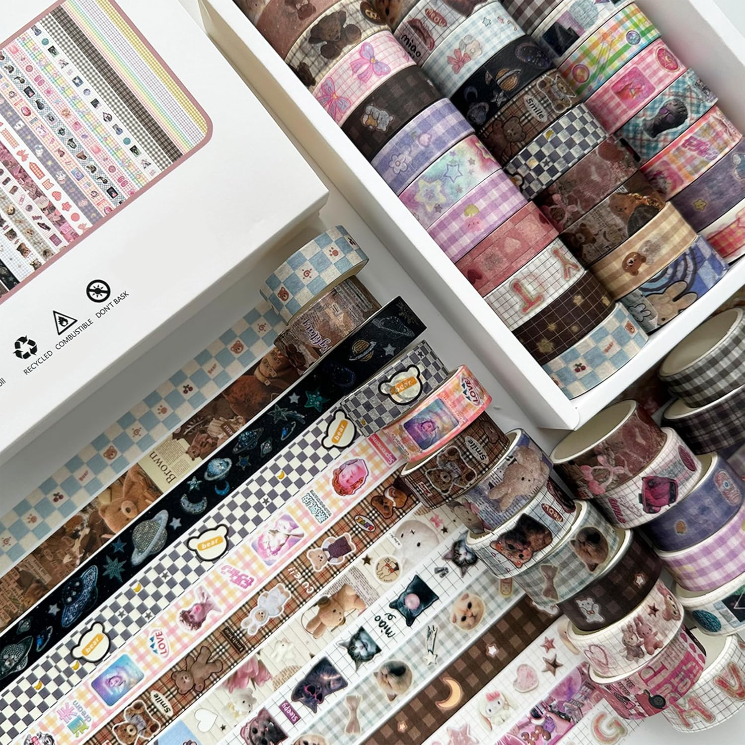 YUBBAEX Cute Washi Tape Value Pack 36 Rolls Aniamls Printed Masking Tape Kawaii Decorative for Arts, DIY Crafts, Journal Supplies, Planners, Scrapbook, Card/Gift Wrapping (Girly Style) image number 1