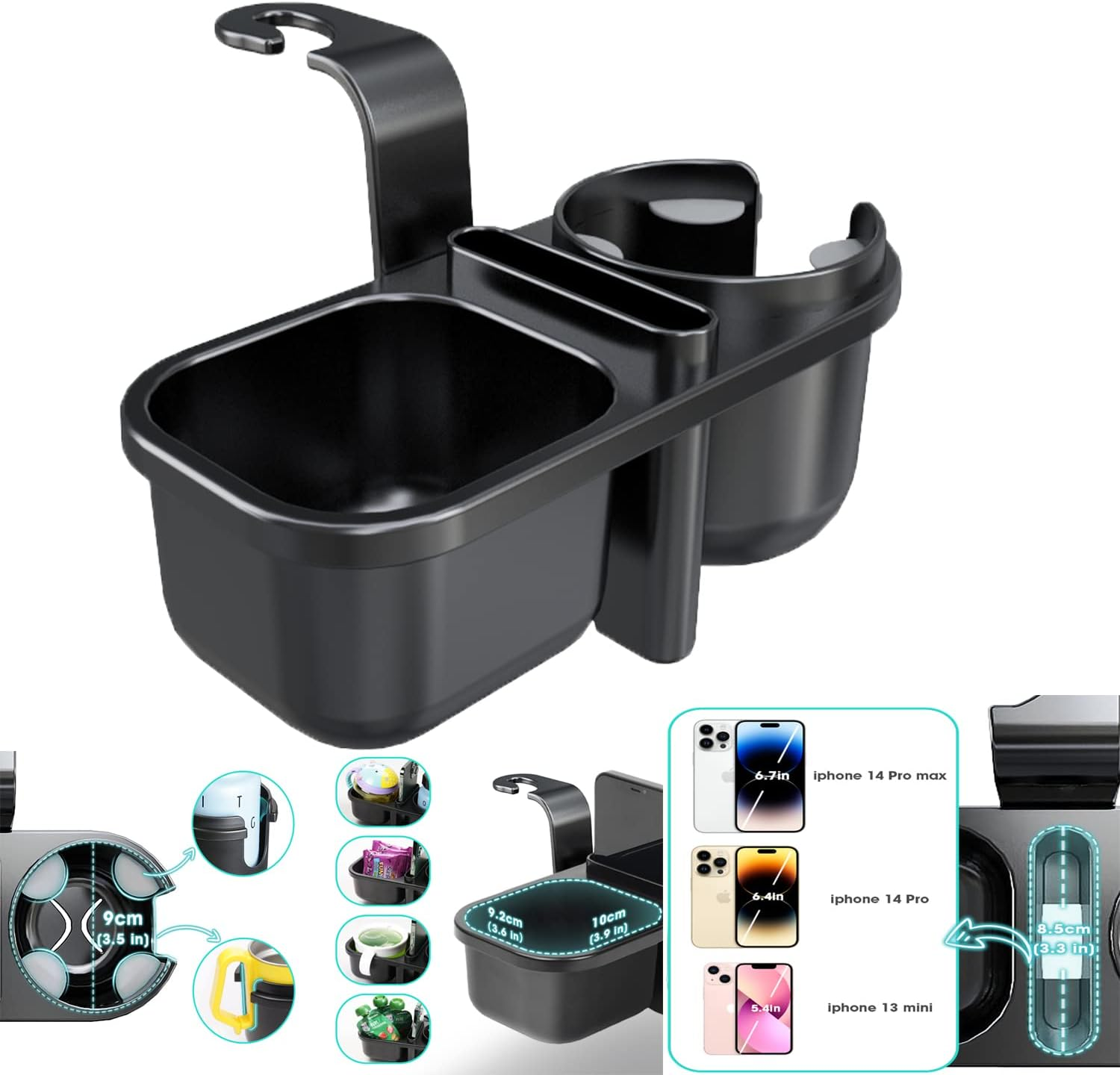 Wedfeir Car Headrest Backseat Organizer with Cup Holders, 3 in 1 Back Seat Holder Hook, for Kids, Food Table or Sauce Holder, Travel Accessories. image number 2