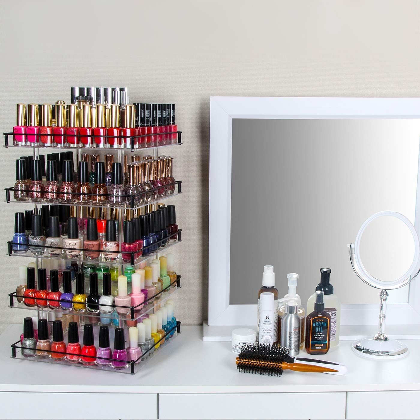 Jackcubedesign 5 Tier Acrylic 350 Nail Polish 360 Rotating Display Rack Organizer Stand Makeup Cosmetics Storage Box Carousel Shelf with Iron Guard(5Tier) ? :MK302-5 image number 1