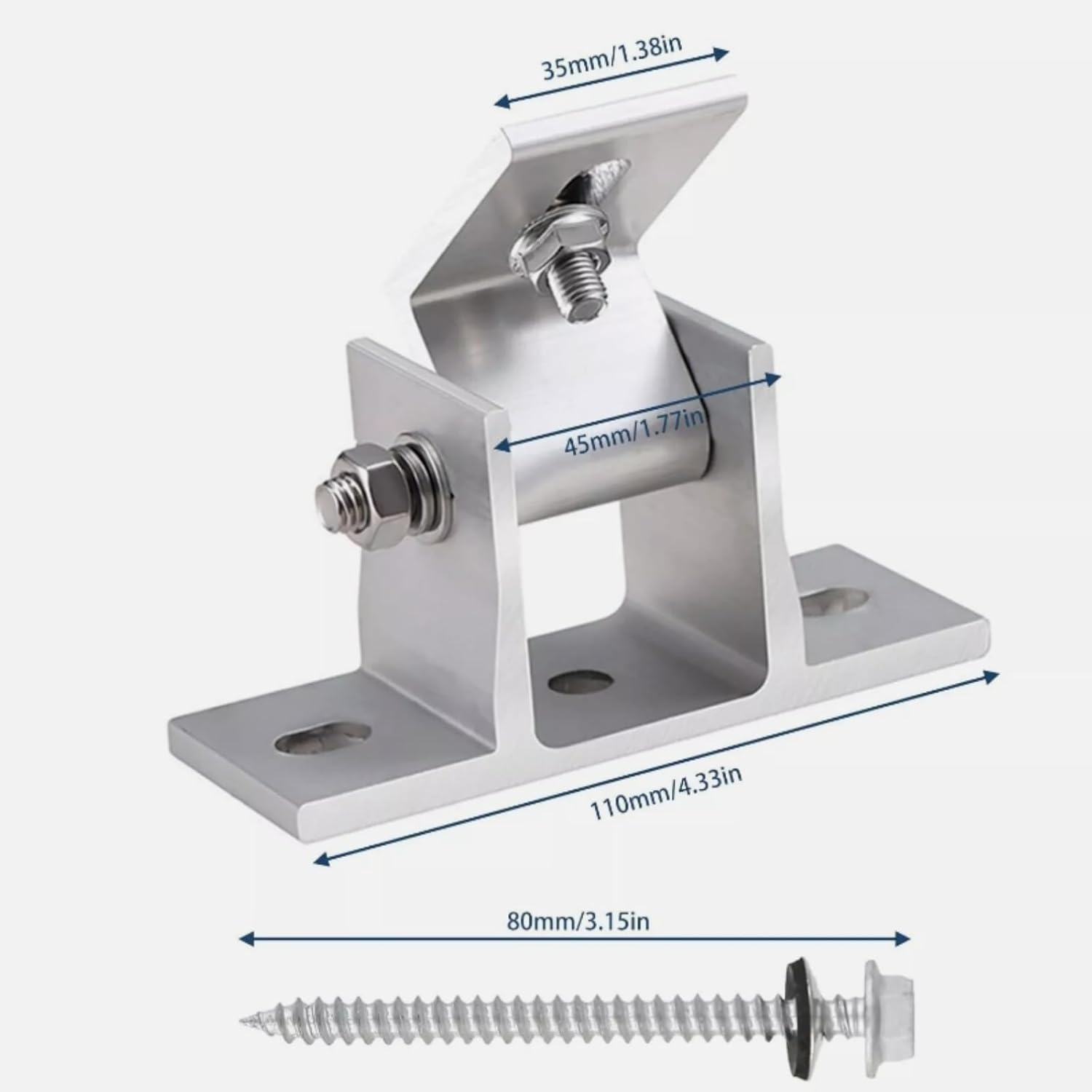 KUGONTC 4Set Adjustable Solar Panel Tilt Mount Bracket Base, Tilt Angle 10&deg;-60&deg; Flat Roof Mount Holder, RV Solar Panel Mounts Clamp, Solar Panel Roof Panel Stand image number 2