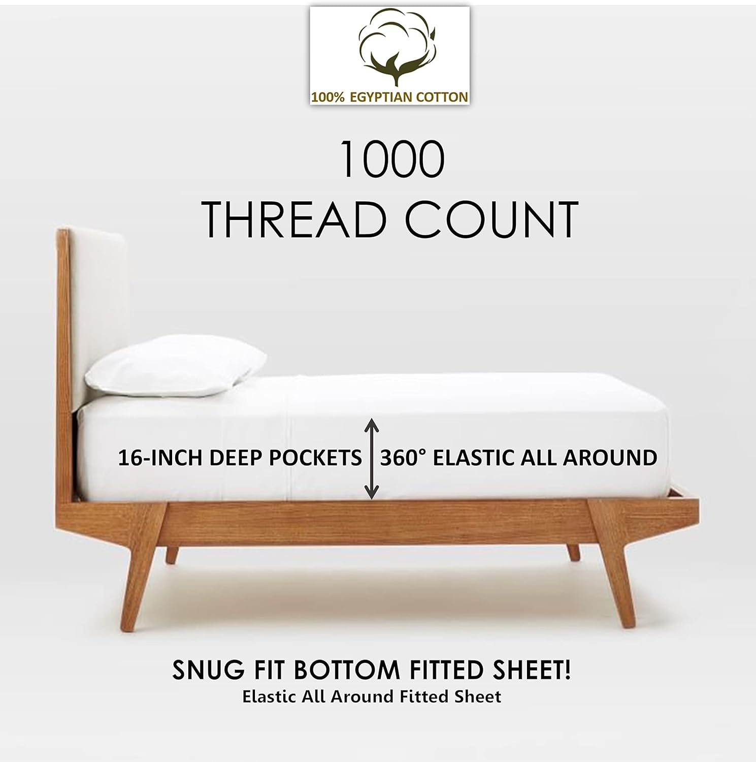 California King Sheet Set 1000 Thread Count Softest 100% Egyptian Cotton, 4-Piece [Flat, Fitted, Pillowcase] 1000-TC Hotel Quality Bedding, 16'' Deep Pockets, Sateen Weave - Striped Light Blue image number 4