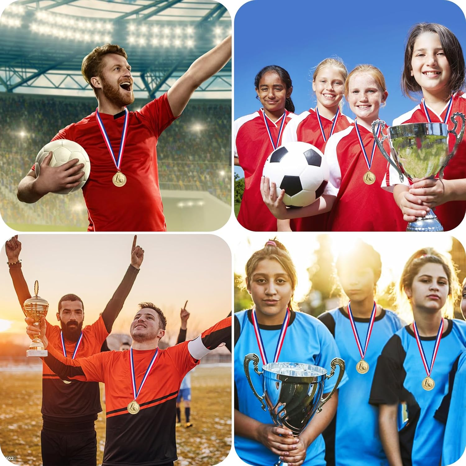 12PCS Gold/Silver/Bronze Medals, Geeric Metal Medal with Neck Ribbons for Kids/Adults/Student/Athlete 1St Medal Winner Medals for Football/Soccer Competition/Sports/Party Decoration image number 2