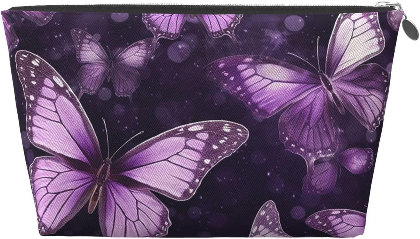 SDTYKHJ Large Capacity Makeup Bag for Women, Waterproof Portable Shaving Bag, Small Toiletry Bag, Purple Butterflies, Leather Cosmetic Organizer Bags for Travel, Siliver, One Size