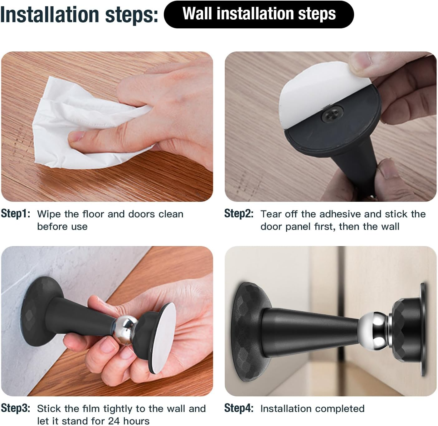 2-Pack Magnetic Door Stoppers | Heavy Duty Stainless Steel Door Stops for Wall & Floor | No Drilling Installation with Strong Adhesive | Universal Door Holder for Home & Office image number 3