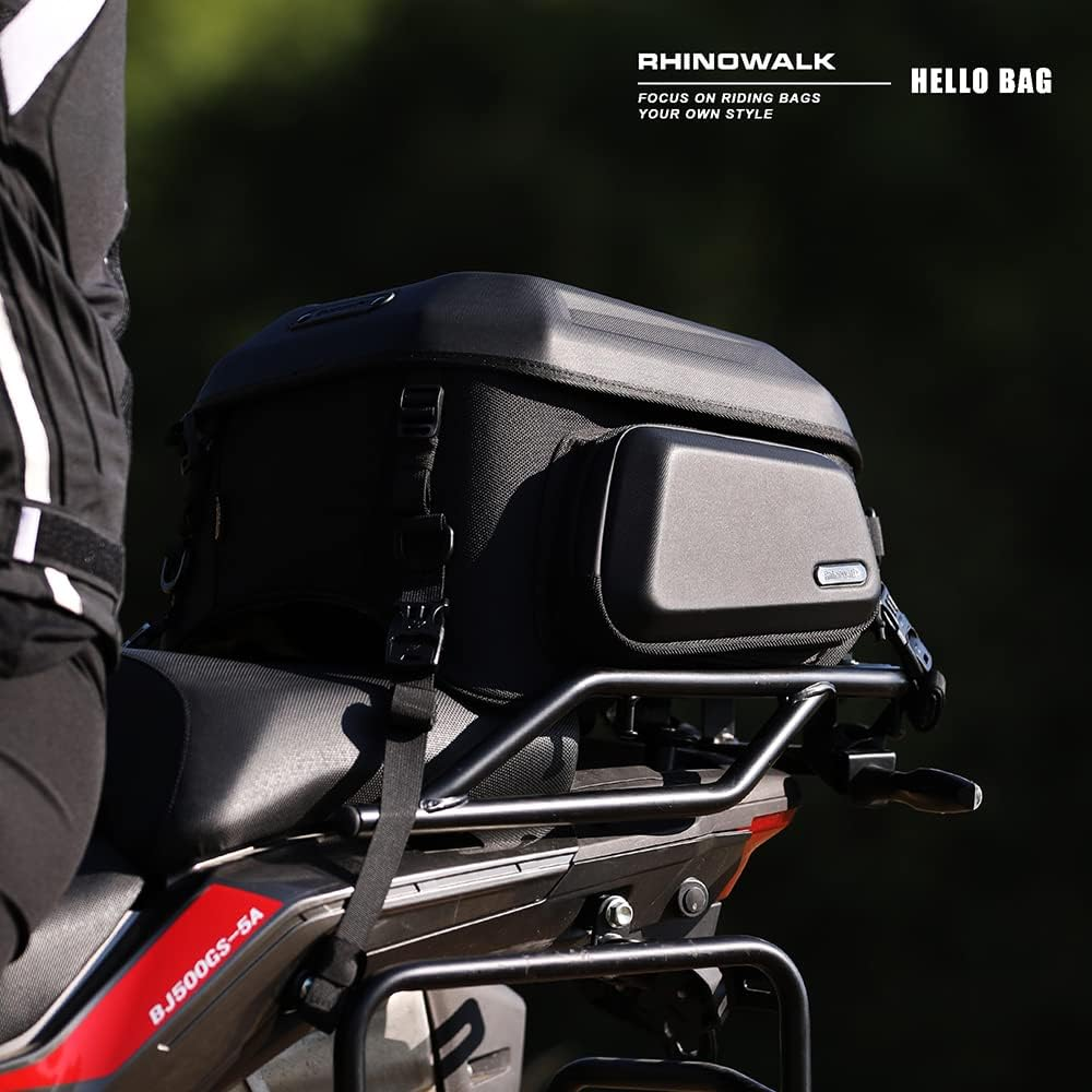 Rhinowalk Motorcycle Travel Luggage Expandable Motorcycle Tail Bag 35L Waterproof All Weather/Trunk/Rack Bag with Sissy Bar Straps-Black image number 6