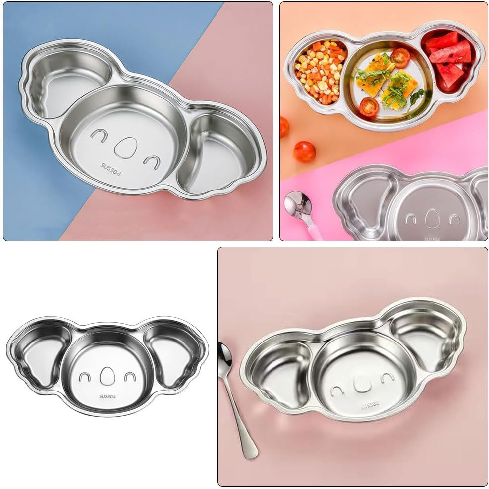 ​UPKOCH 304 Stainless Steel Divided Plates - 3-Section Koala Shape Food Tray for Toddlers, Dishwasher Safe & Spill-Proof (28.5Cm, Silver)​​ image number 1