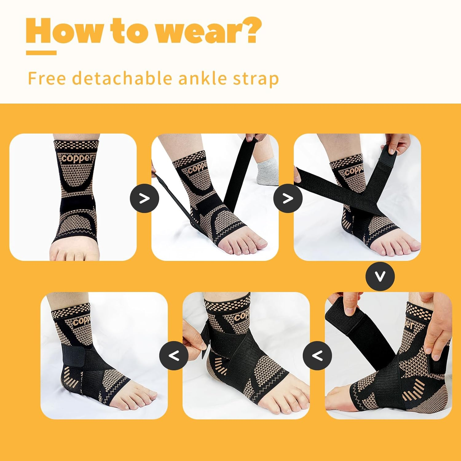 Sports Ankle Brace a Pair, Adjustable with Straps for Foot and Ankle Support, Running Sports, Football,Volleyball, Basketball,Support for Sprains,One Size Fits Most for Men and Women (Black, S) image number 5