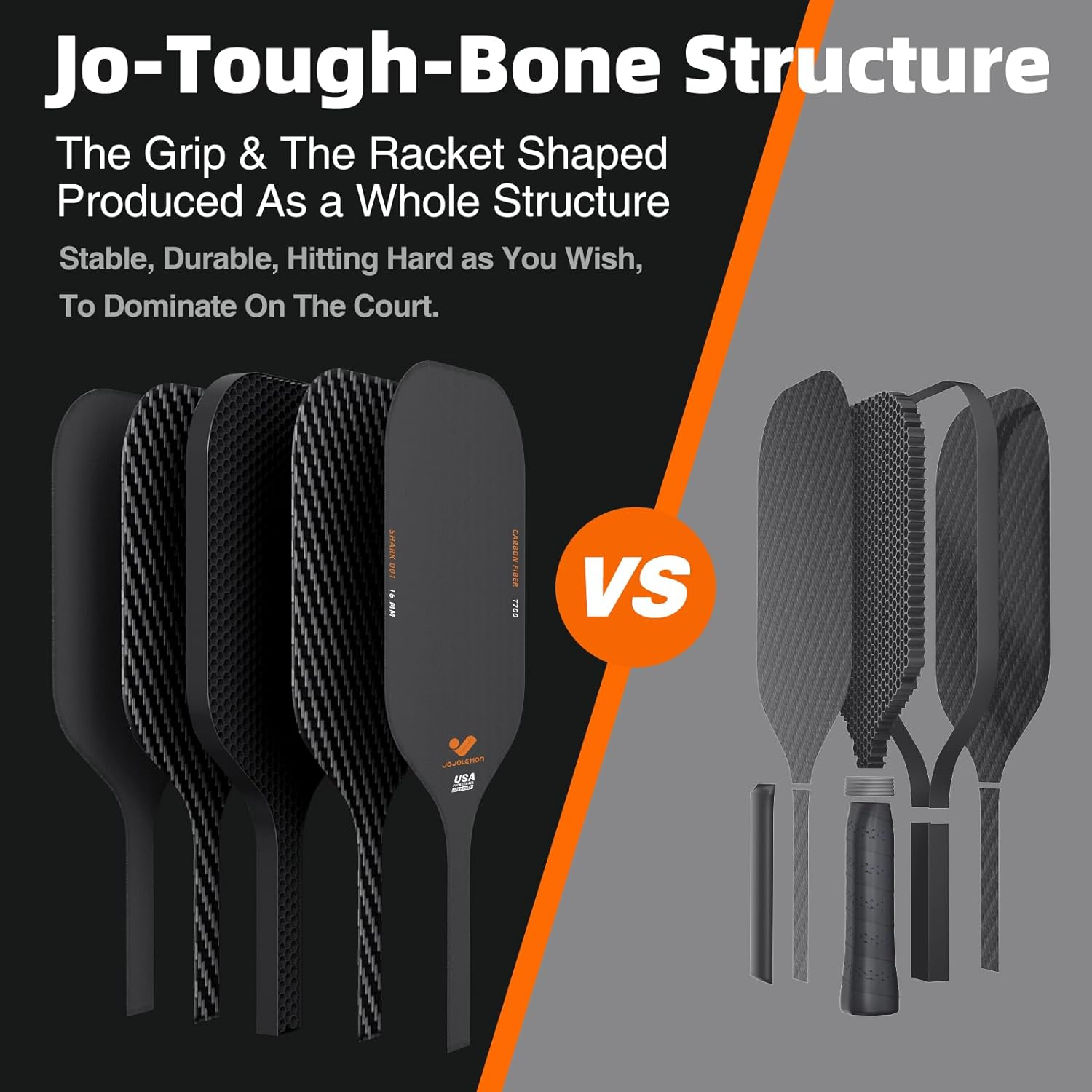 JOJOLEMON Pickleball Paddles, Carbon Fiber Pickleball Paddle with a 16Mm Shark Power Polymer Core, the Pickleball Rackets Designed for Ultimate Spin & Consistency - Gray - Carbon Fiber image number 6