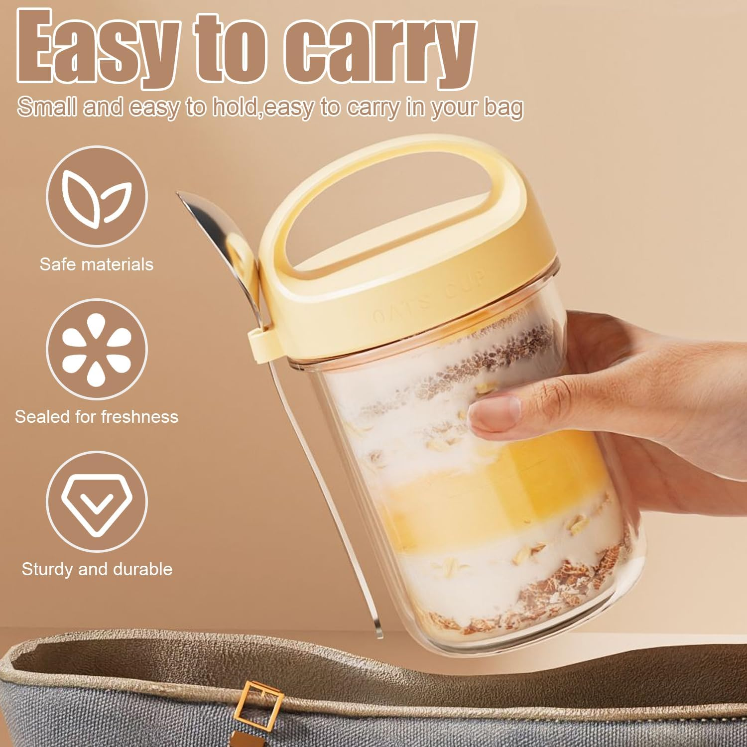 6 PCS 15OZ Overnight Oats Containers Jars with Lids and Spoons, Oatmeal Containers with Handle, Wide Mouth Glass Mason Overnight Oats Jars for Cereal Fruit Vegetable Milk Salad Yogur image number 3