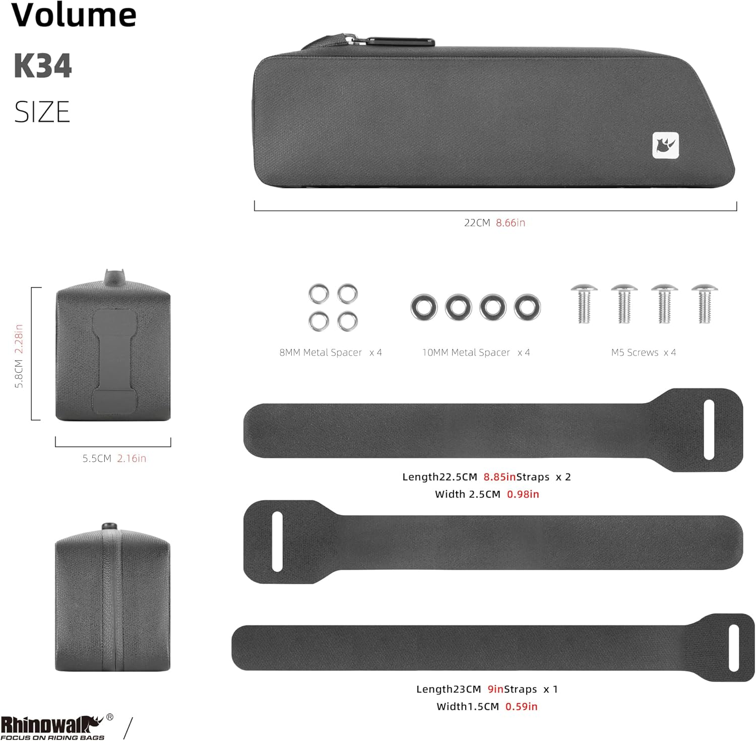 Rhinowalk Bike Top Tube Bag Bike Frame Bag with Magnetic Flap Fully Waterproof Slim Type Bicycle Bag Professional Cycling Accessories for Mountain Road Bike-Black