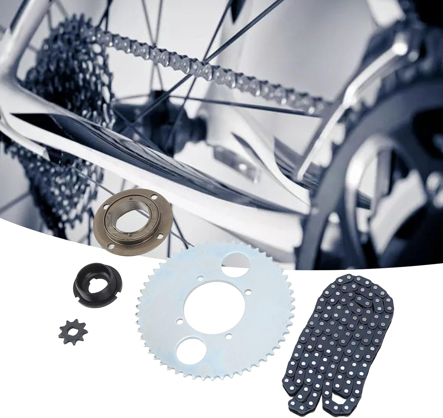 T8F 54T Tooth Rear Dirve Sprocket Kit with 116 Link Drive Chain, 9T Sprocket, 54T Chainring, Connector and Toothless Freewheel for ATV Quad Pit Dirt Bike Kids Mini Moto Pocket Bike