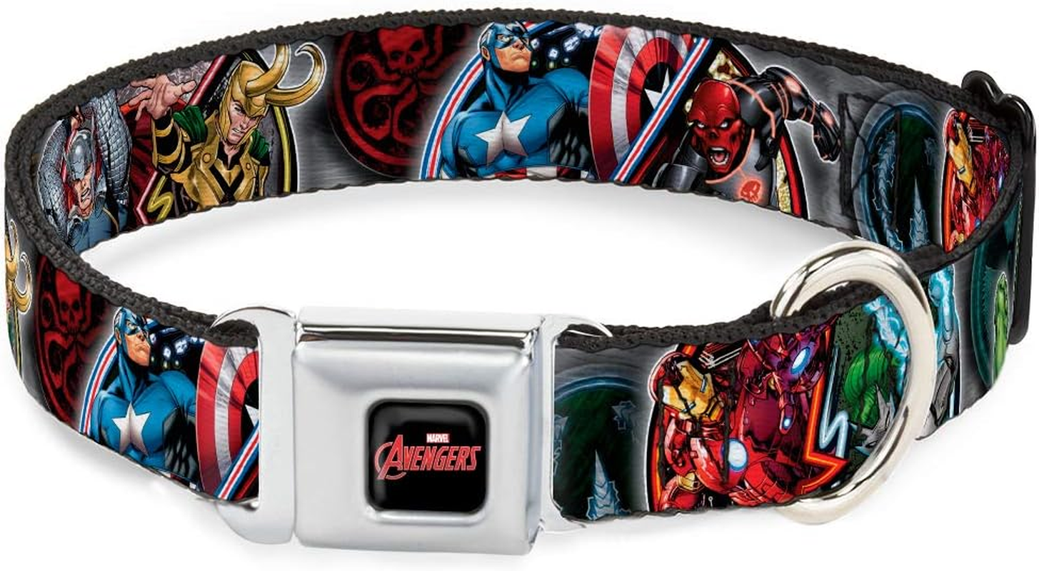 Buckle-Down Seatbelt Buckle Dog Collar - Marvel Avengers Superhero/Villain Poses - 1" Wide - Fits 11-17" Neck - Medium