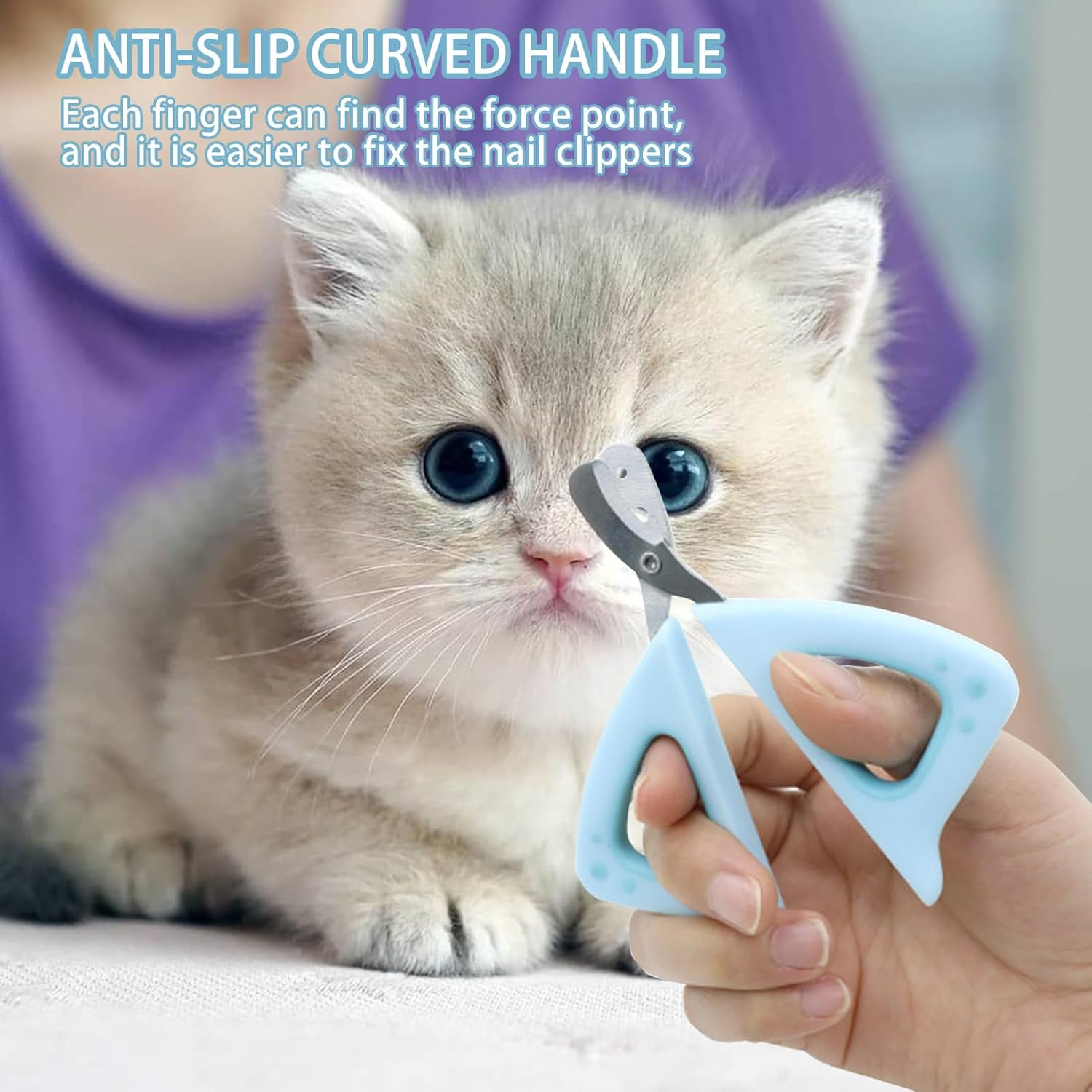 Cat Nail Scissors, Cat Nail Scissors, Cat Claw Cutter, Stainless Steel Double round Hole 2 & 4 Mm Professional Cat Claw Cutter, Nail Scissors Cat, Cat Nail Clipper for Small Animals Puppy Cat (Blue) image number 4