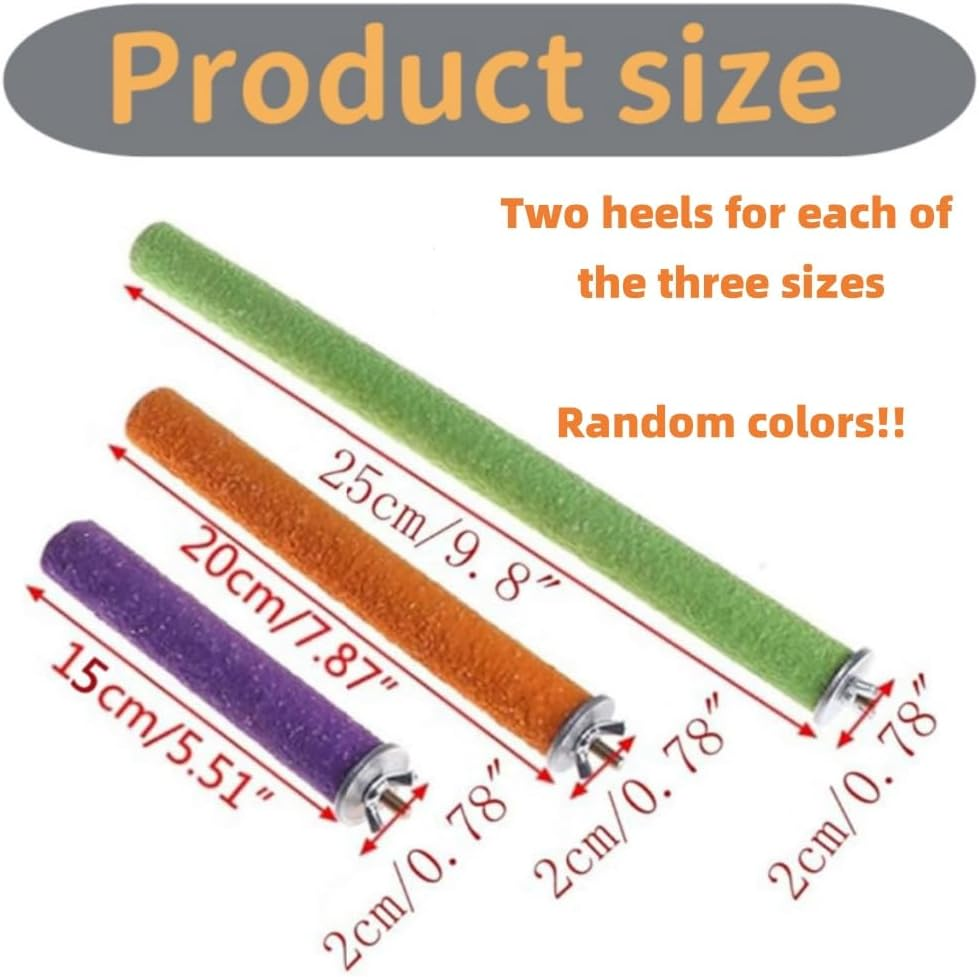 Jindizi 6 PCS Parrot Stand Toy Platform Paw Grinding Stick, 3 Kinds of Length Random Colors, Parrot Perch Stand Toy, Quartz Sand Covered Wood Sticks Platform, Parakeet Toys Sticks image number 5