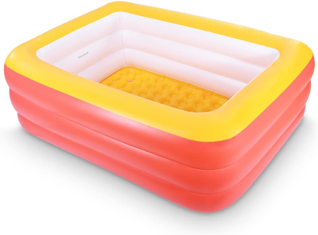 Inflatable Pools, Kiddie Pools, Inflatable Family Swim Play Center Pool with Soft Floor, 82 Inches Durable Swimming Pool, Summer Water Fun for Garden or Backyard or Indoor (82 Orange)