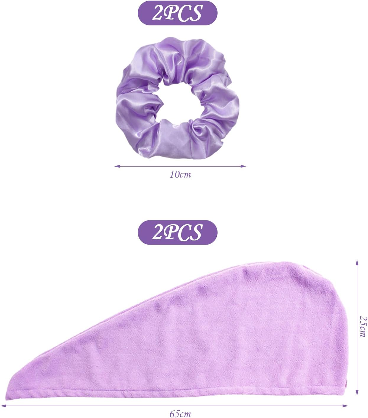 UDNFHL Pack of 2 Purple Dry Hair Caps and 2 Hair Rings, Water-Absorbing Shower Cap, Soft and Comfortable Dry Hair Cap, Bath Accessories. image number 4