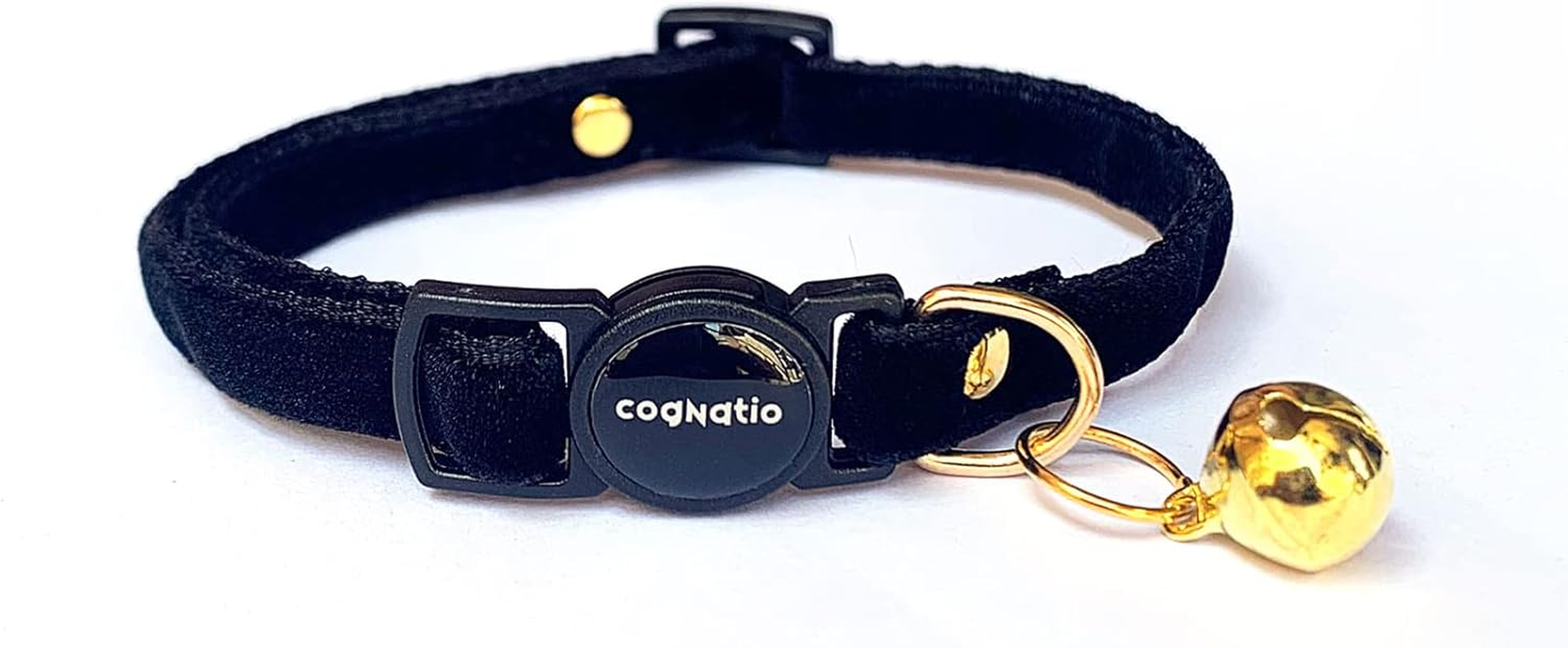Cognatio Safety Quick Release Cat Collars,Double Velvet with Bell Available in a Range Colours from Velvet Ribon,Purfect for Your Kitty (20-30 Cm, Leopard)
