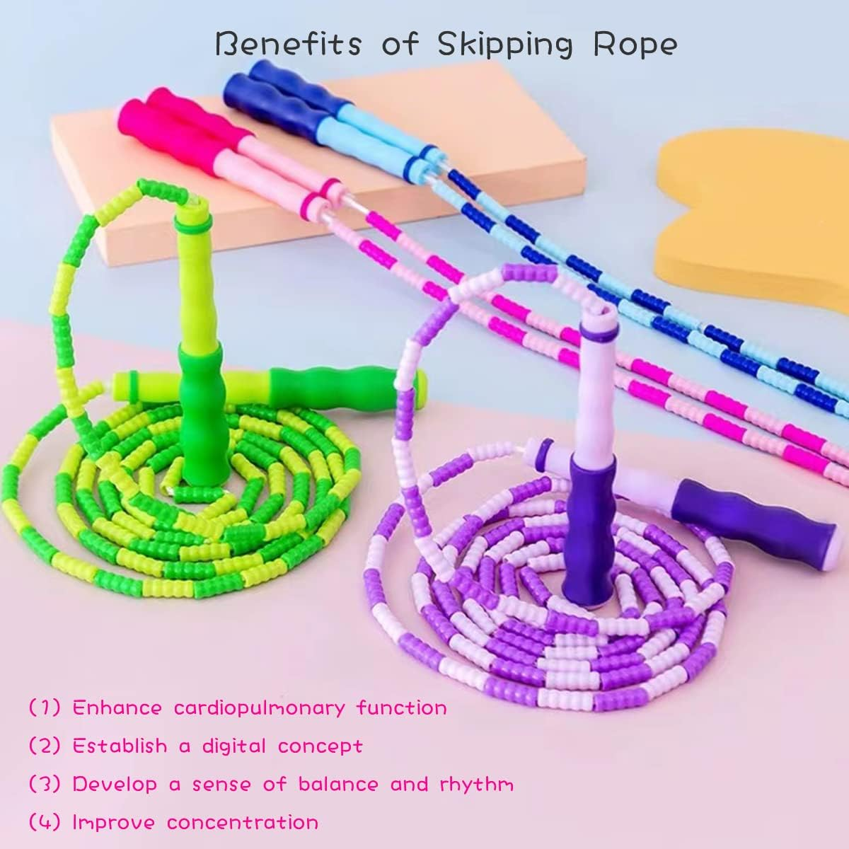 Jump Rope for Kids Girls and Boys, Soft Beaded Jump Ropes, Adjustable Skipping Rope, Tangle-Free Segmented Rope for Kid and Women Men Adults Exercise, Keeping Fit, Training - 9.2Ft - Blue And Purple image number 6