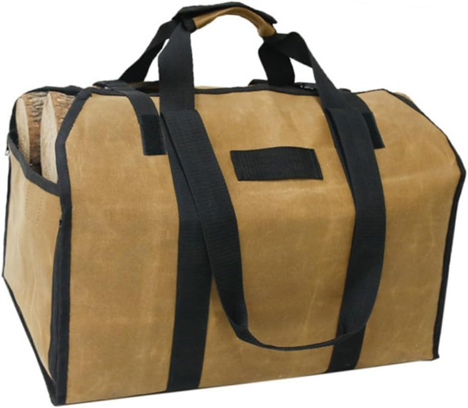 Waxed Canvas Firewood Tote Bag Log Carrier with Handles and Metal Buckle Capacity Scratch-Resistant Fire-Resistant Storage for Outdoor Camping and Indoor Fireplace Use image number 6