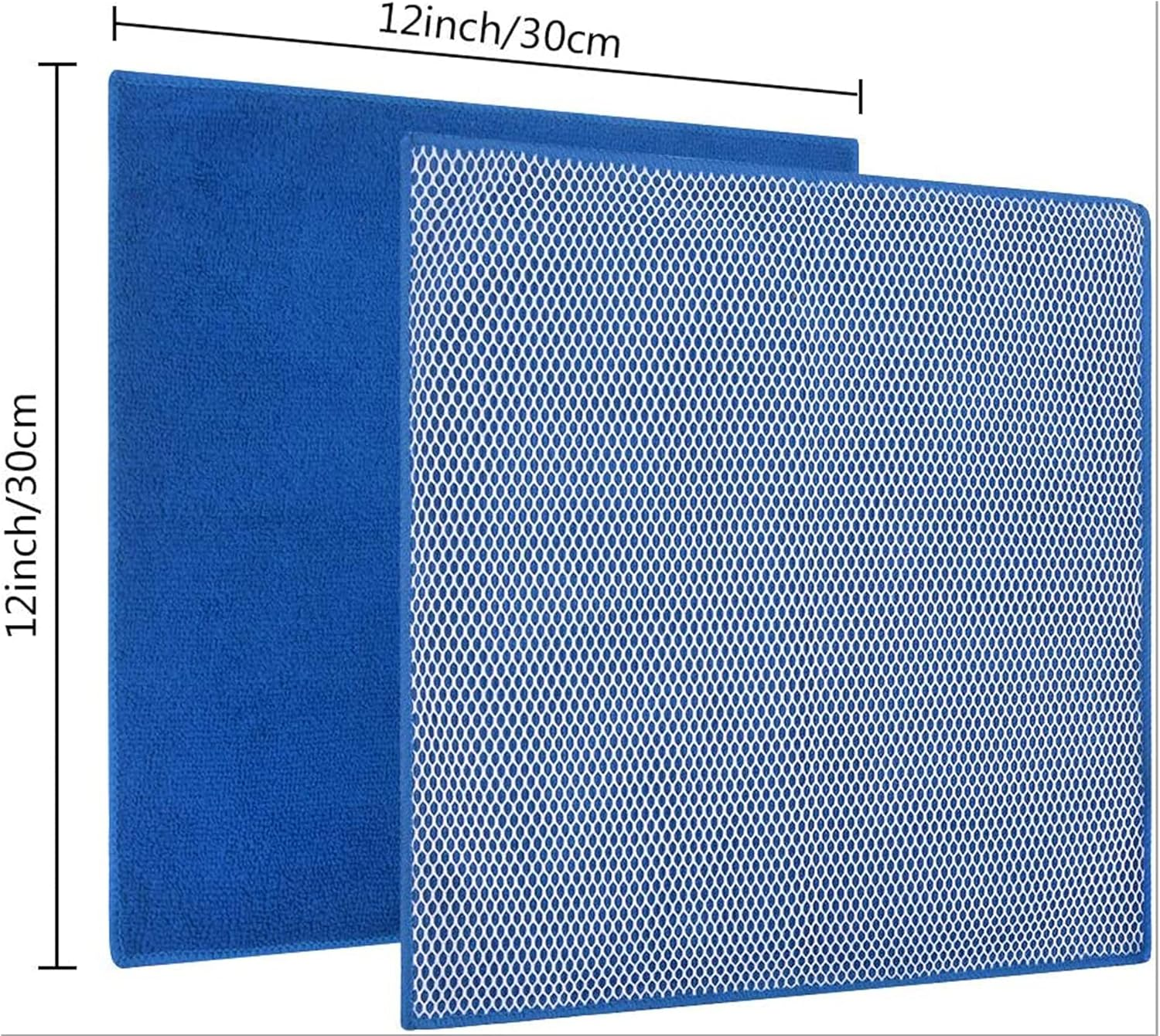 Microfieber Dish Towels with Poly Mesh Scouring Side for Cleaning Kitchen/Home/Bathroom,30Cm X30Cm,6Pack,Blue - Grey+Blue image number 2