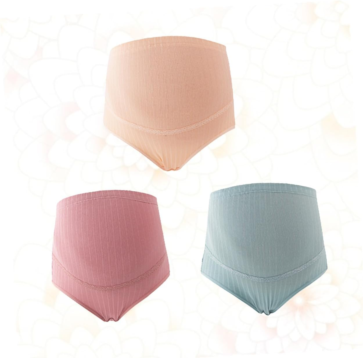 3Pcs Maternity High Waist Cotton Panties Adjustable Stomach Lift Splice Design Comfortable Breathable Underwear for Pregnant Women Pale Skin Blackish Green image number 2