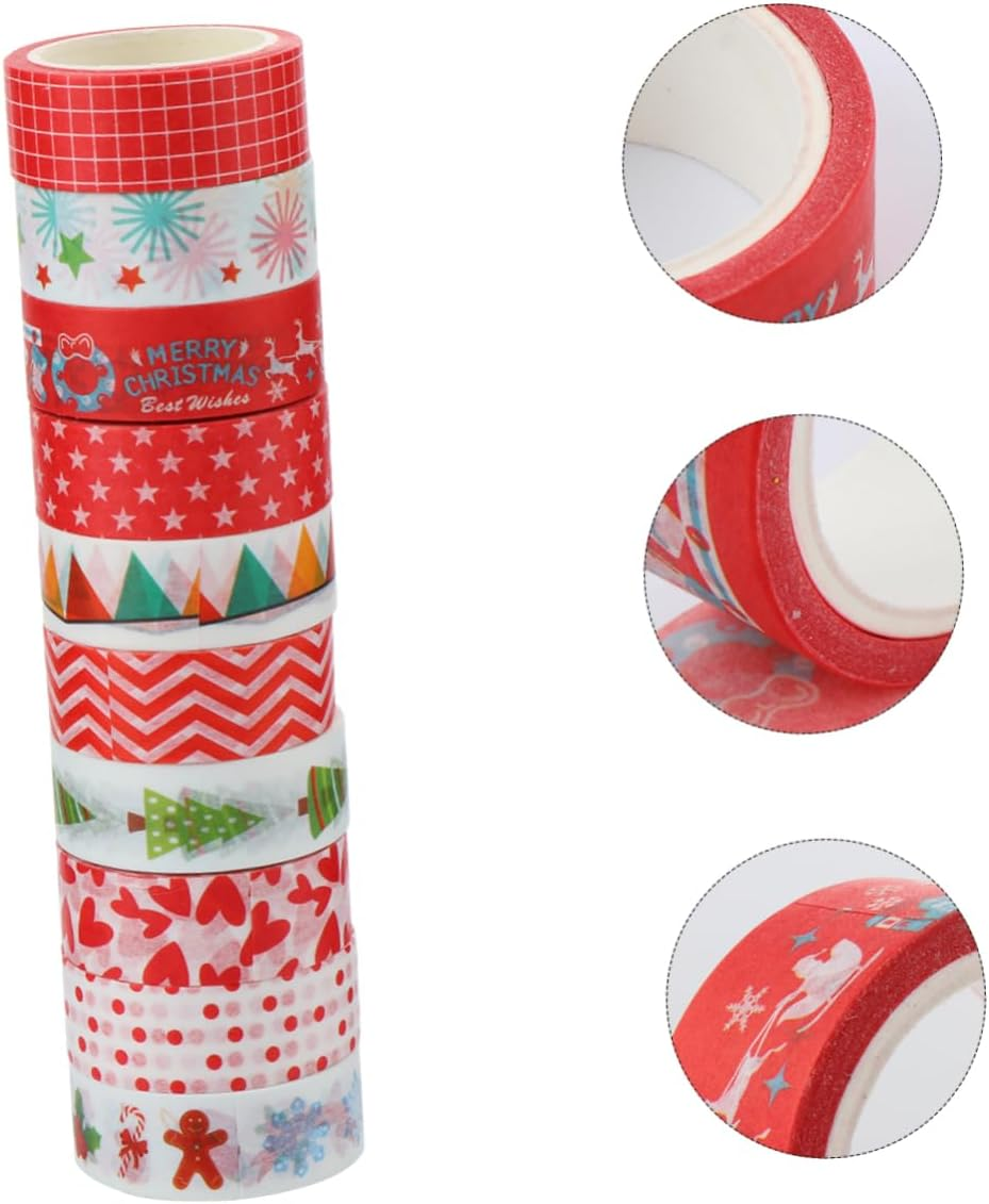 10 Rolls Christmas Decoration Tape Washi Tape for Scrapbooking and Handmade Crafts for Holiday Wrapping and Card Making image number 3