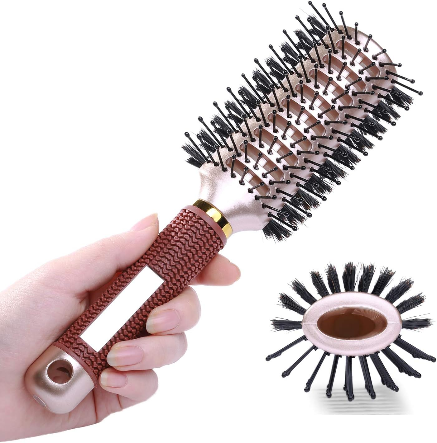 Oval Styling Vent Hair Brush for Blow Drying, Double Sided Boar and Nylon Bristle Brush for Medium. image number 3