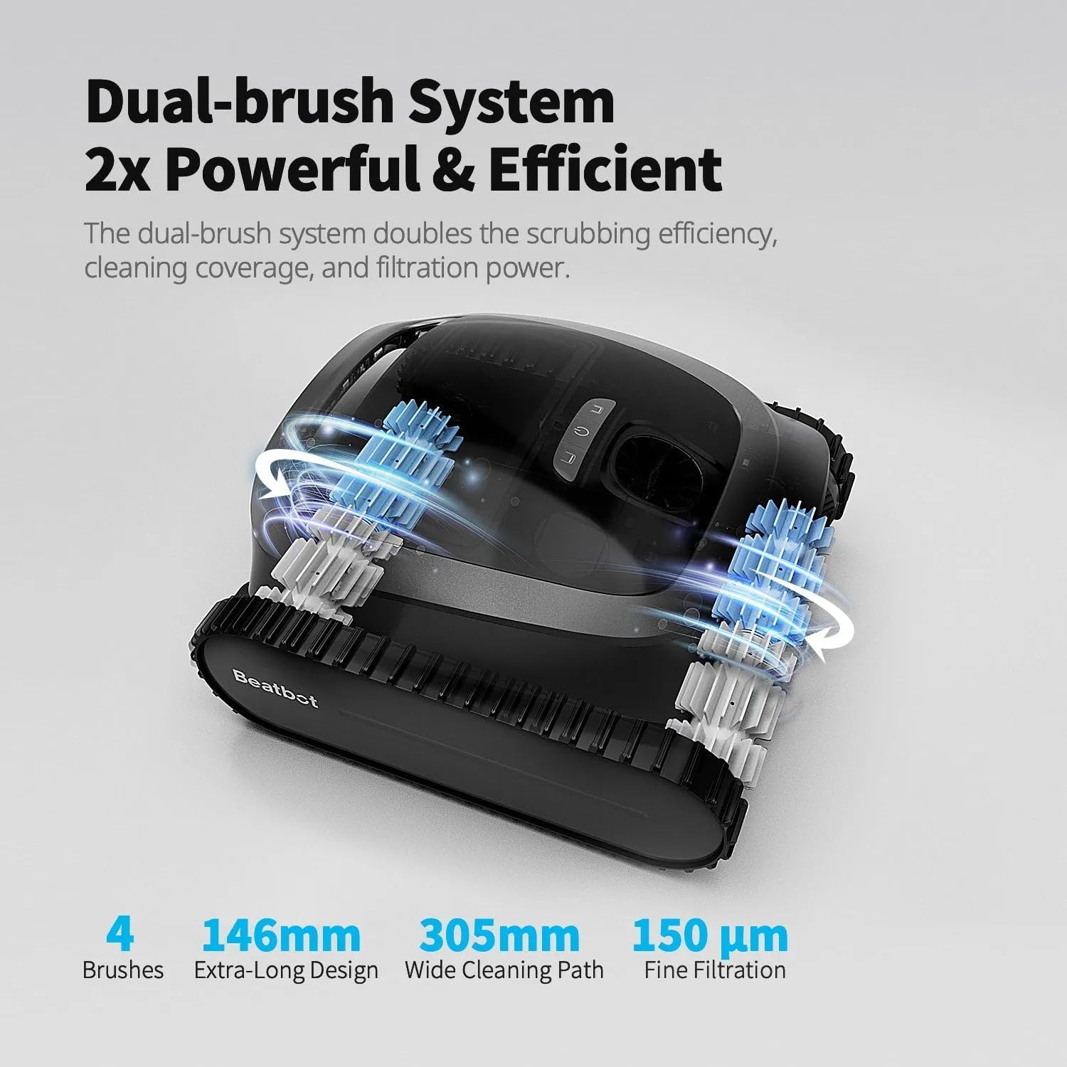 Beatbot Aquasense Cordless Robotic Pool Vacuum Cleaner - Intelligent Path Opimization, Cleans Floor, Walls, and Waterline - Suitable for above & In-Ground Pools up to 210M&sup2; (Light Gray) image number 6