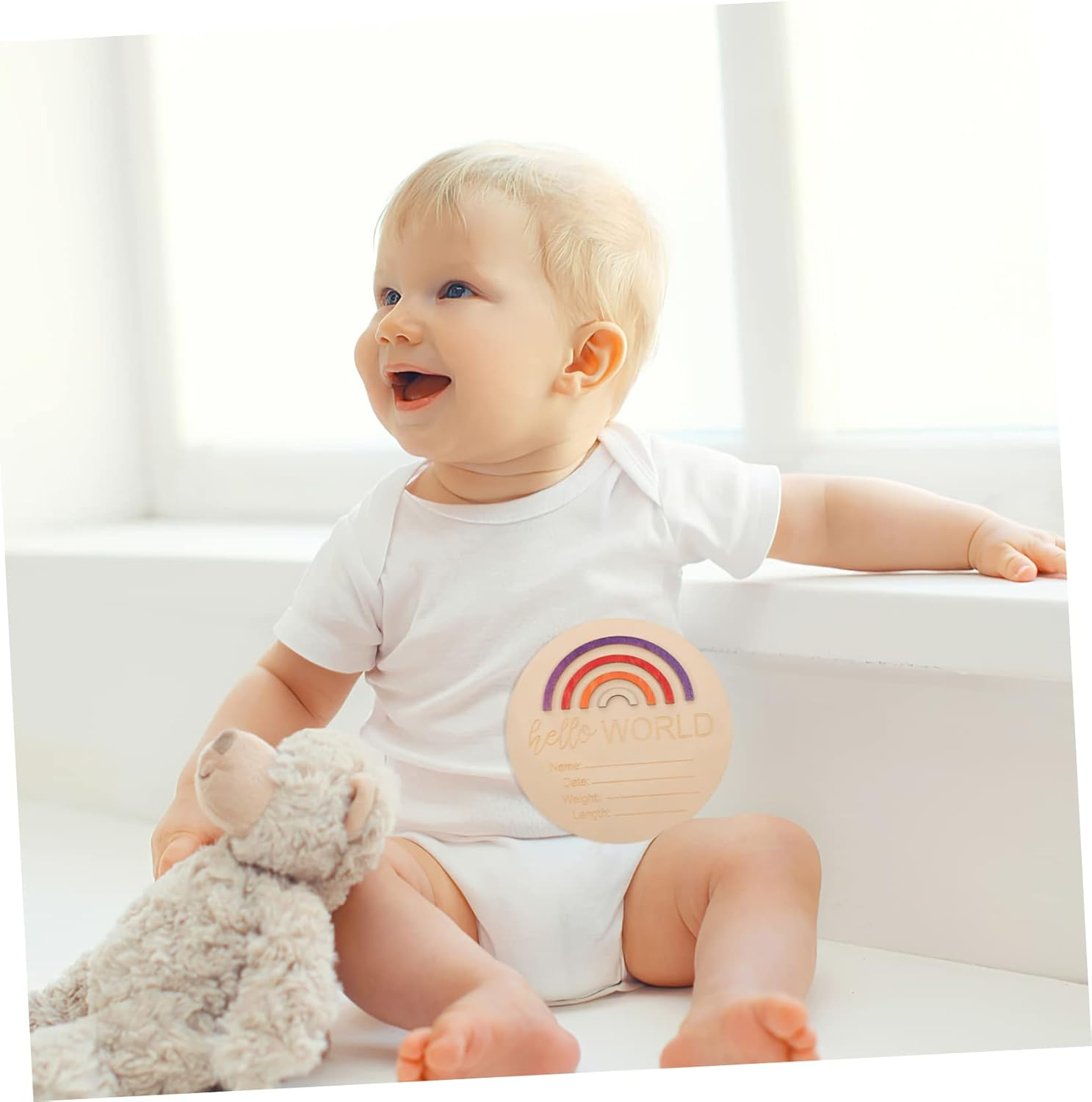 Milestone Cards Wooden Months Sign for Newborns Photography Prop Birth Announcement Discs for Boys Cherished Memory Keepsake image number 3