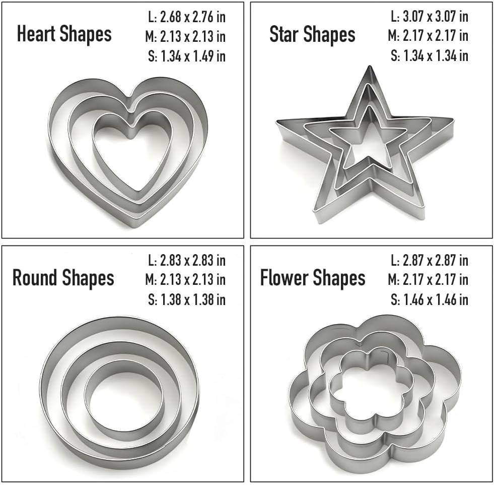Stainless Steel Cookie Cutters Set 12Pcs - Heart, Flower, Round, Five Star Shapes - Small to Mini Size, Metal Biscuit Cutter Molds for Baking or Holiday Party Decorations image number 5
