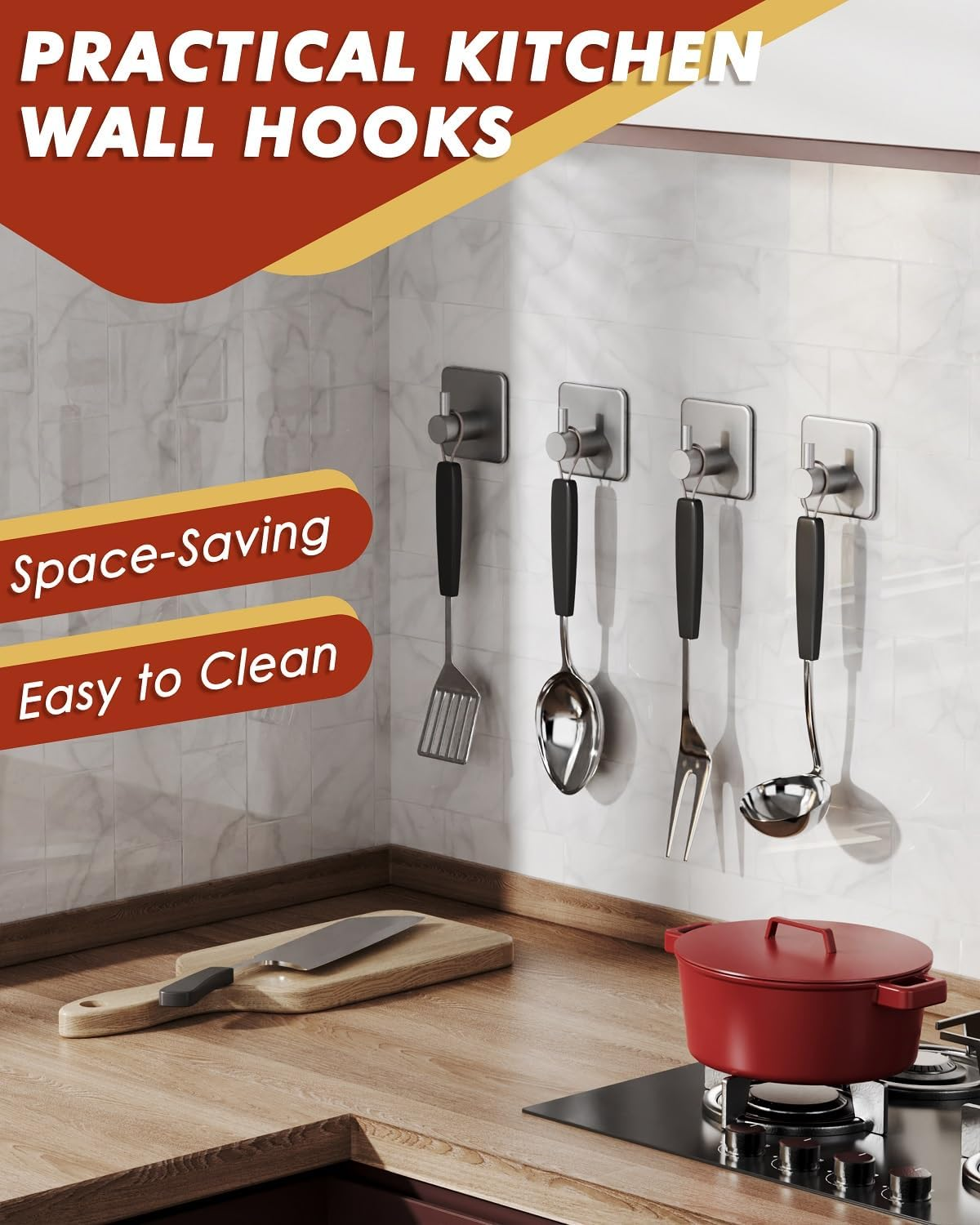 Auxmir Adhesive Wall Hooks Heavy Duty 30Lb/14Kg(Max) Towel Hooks, 5 Packs Self Adhesive Utility Hooks Stainless Steel for Coat Robe, Waterproof Rustproof Oilproof for Bathroom Shower Kitchen Office image number 6