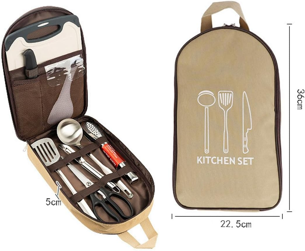 Portable Camping Kitchen Utensil Set,Camp Cookware Utensils Organizer Travel Kit,8 Piece Cookware Kit, Travel Grill Set