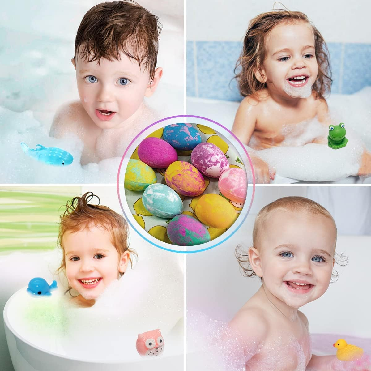 Bath Bombs for Kids with Toys inside for Girls Boys - 12 Pcs XXL Large Size Gift Set, Surprise Unicorn Necklace Bracelet Toy, Handmade Bubble Bath Fizzies Spa Fizz Balls Kit for Women
