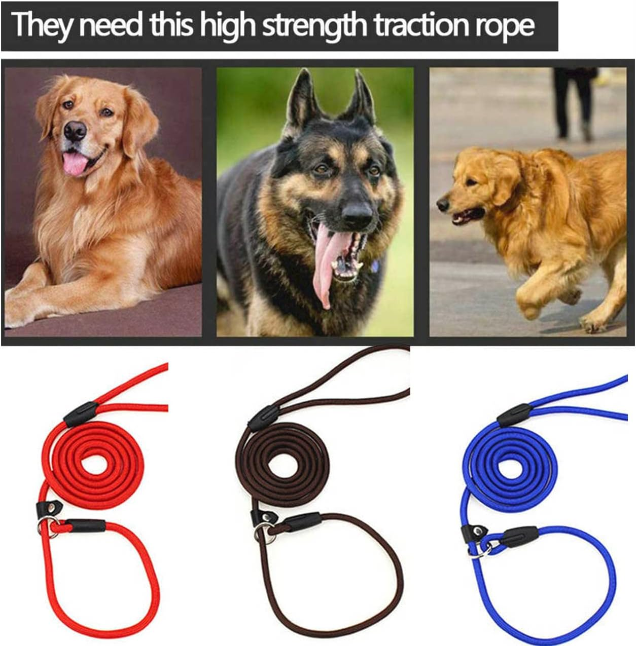 AIMALL Dog Training Correction Leash Lead Cesar Puppy Pets Millan Slip Nylon Rope - Durable Slip Rope Lead for Puppy and Pet Behavior Correction image number 2