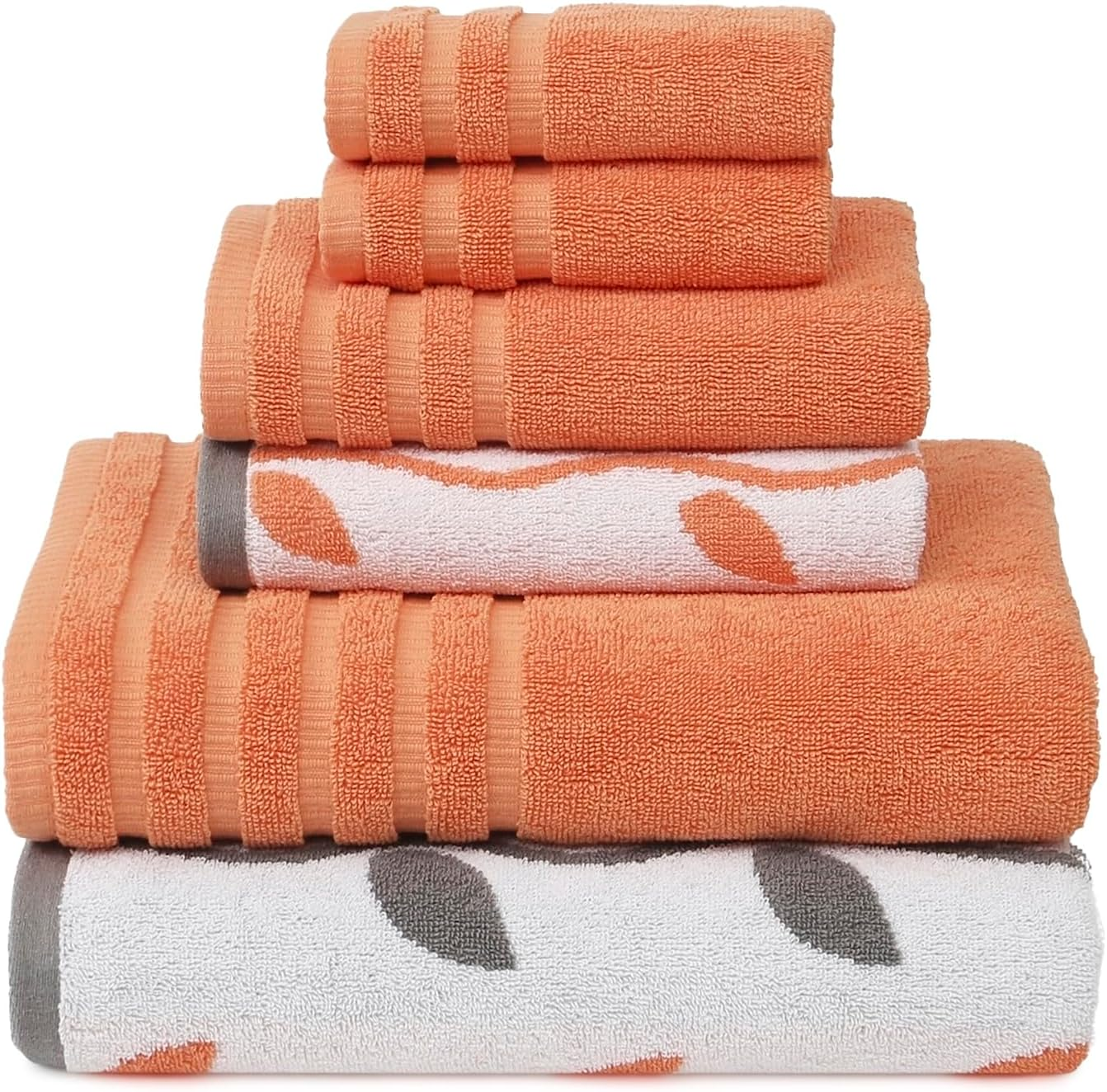 Amrapur Overseas 6-Piece Yarn Dyed Organic Vines Jacquard/Solid Ultra Soft 500GSM 100% Combed Cotton Towel Set [Coral]
