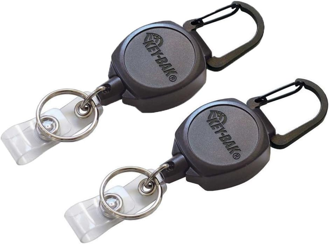 Key-Bak Sidekick Professional Heavy Duty Self Retracting ID Badge/Key Reel with Retractable Kevlar Cord, 24" Black (2 Pack)