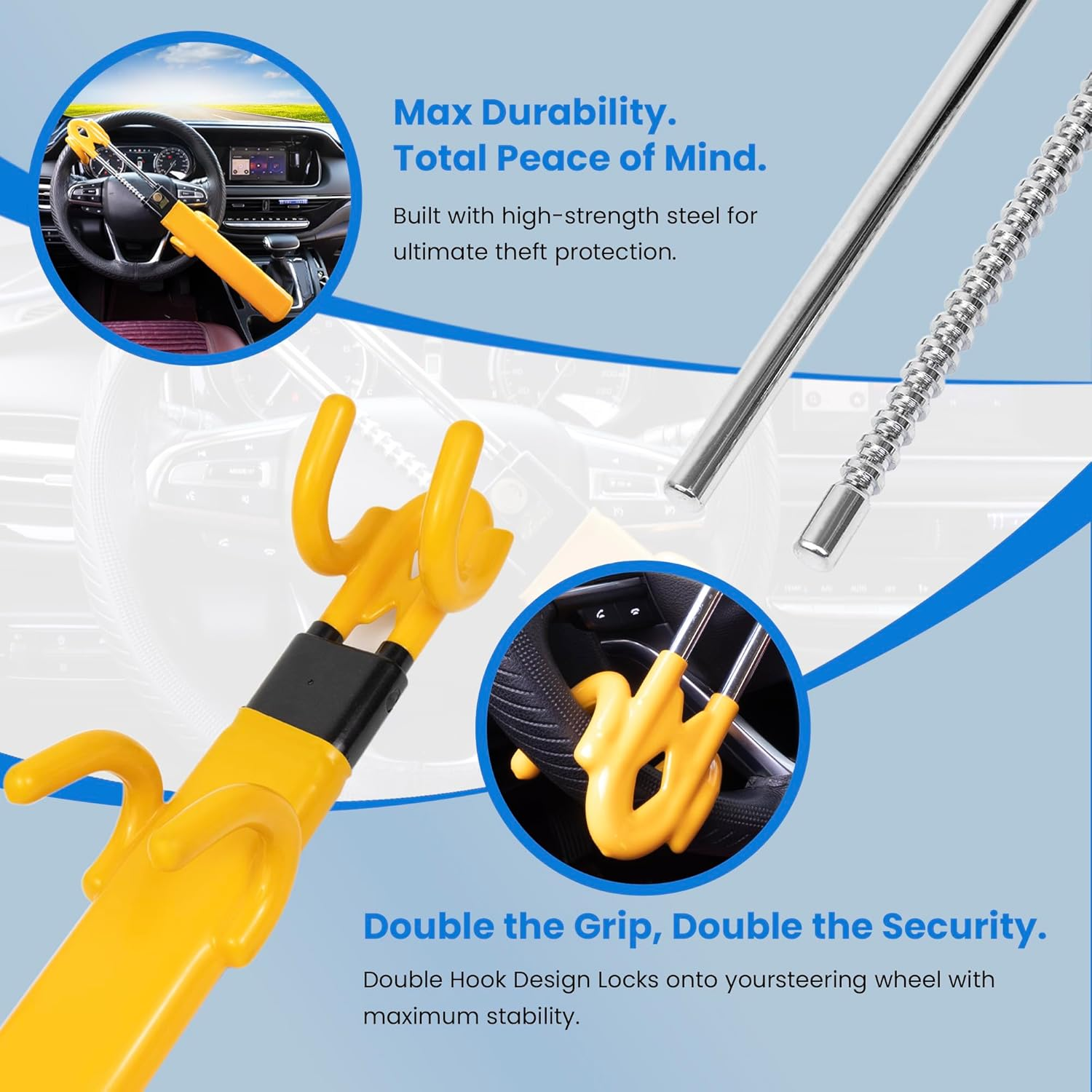 Steering Wheel Lock & Car Lock anti Theft - anti Apex Heavy Duty Club Lock - Adjustable Steering Wheel Locks anti Theft - Universal High Security Steering Lock for Most Cars