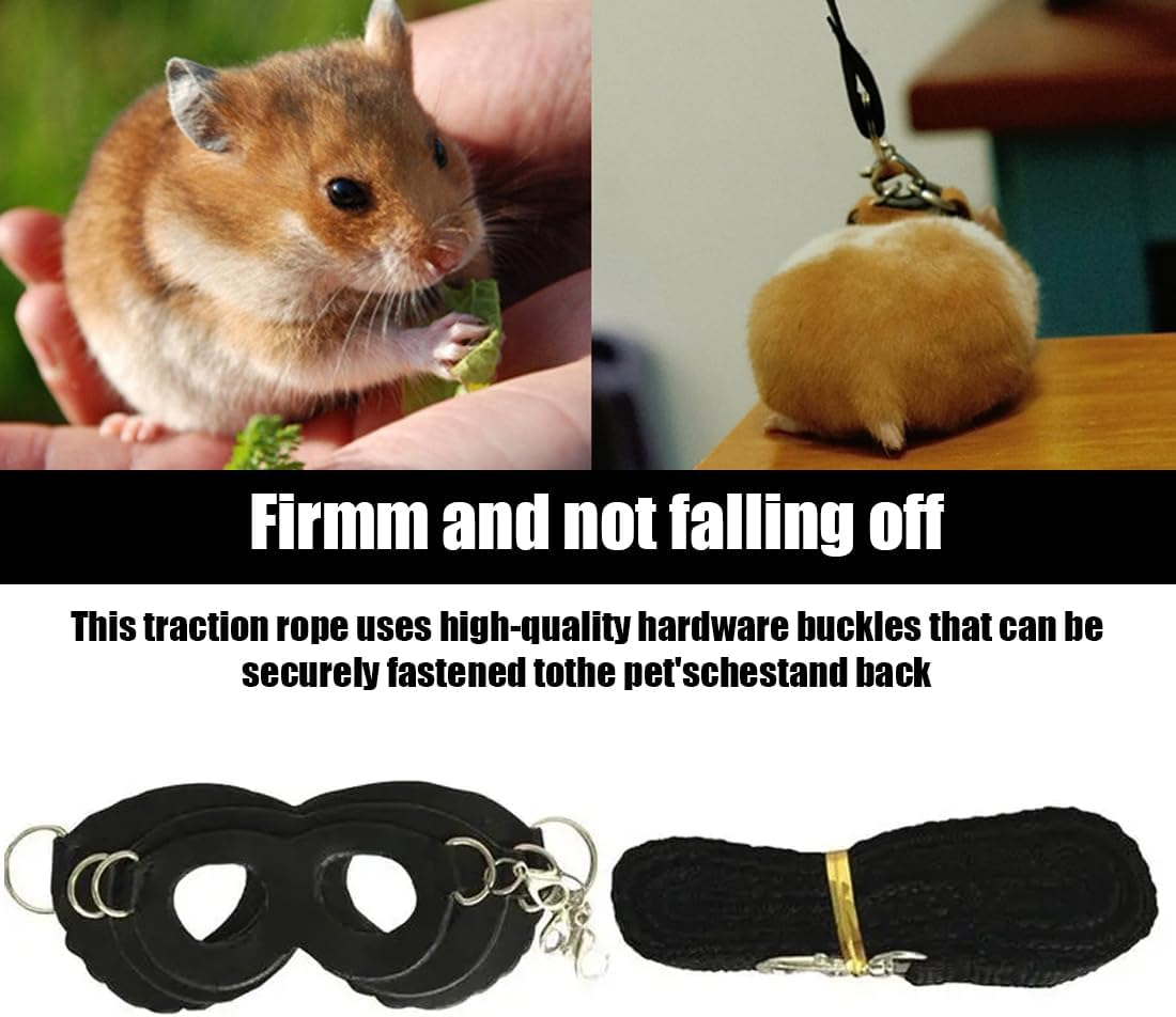 SGERUFZ 3 Piece Harness and Lead Set for Small Pets Training and Walks Vest for Squirrel Hamster Rat Black image number 1