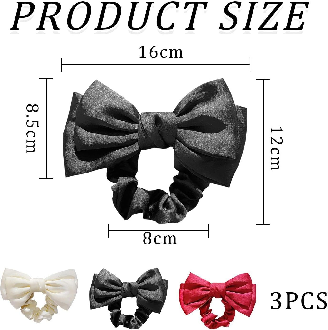 Pack of 3 Bow Hair Ties, Simple Hair Accessories, Cute Hair Accessories, Durable Elastic Hair Ties, Hair Fixing Tools image number 2