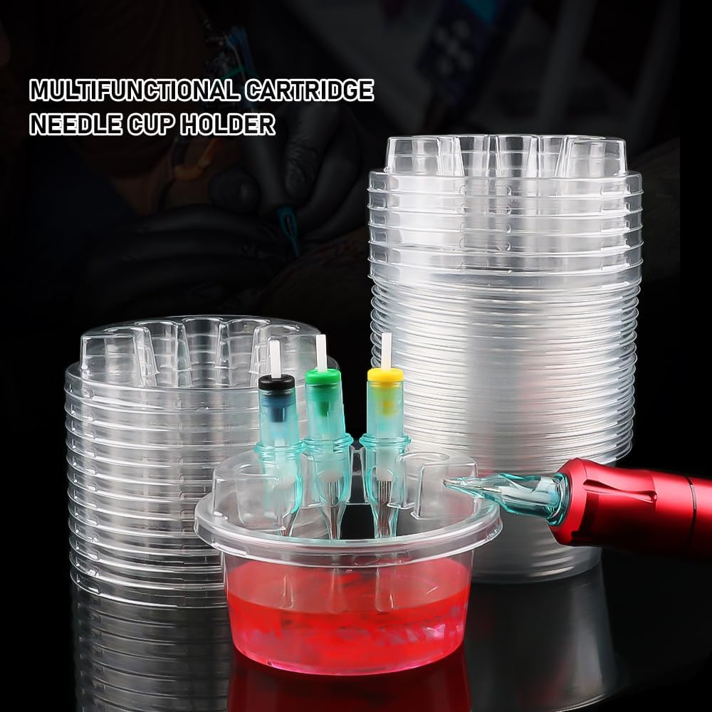 20Pcs/Box Disposable Tattoo Cartridge Cup Holder Tattoo Dip Leak-Proof Rinse Cup Blending Rinsing Diluting Drying Ink Plastic Clean Tip Cartridge Dip Tattoo Cleaning Cup image number 4