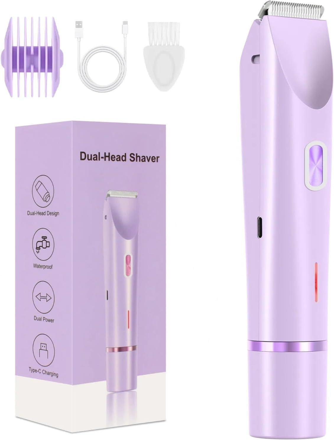 Dermave Bikini Shaver - Women'S 2-In-1 Dual-Head Cordless Electric Shaver, Silky and Painless, IPX7 Waterproof, Wet and Dry, Efficient Cleaning, Perfect for Legs, Face, Arms, Underarms
