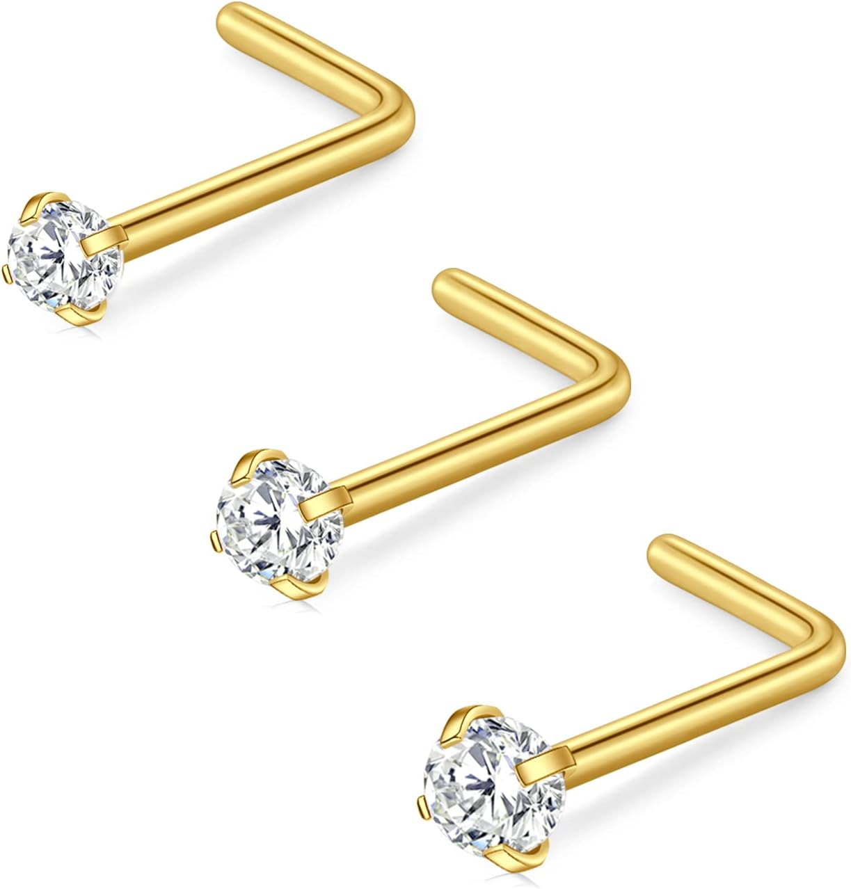 D.Bella 16G 18G 20G 22G L Shaped Nose Studs Surgical Steel 1.5Mm 2Mm 2.5Mm 3Mm Clear Colorful Diamond CZ Nose Rings Studs Nose Rings for Women Nose Nostril Piercing Jewerly Silver Gold Rose Gold Black